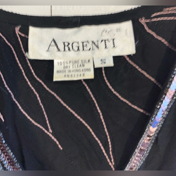 Vintage Argenti 100% Pure Silk Sequin Womens Top Black Tropical Size Small - Picture 3 of 4